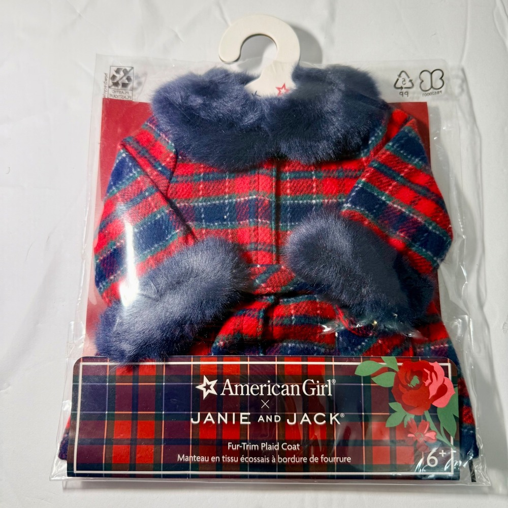 American Girl x Janie and Jack Fur-Trim Plaid Coat for 18 Inch Dolls New